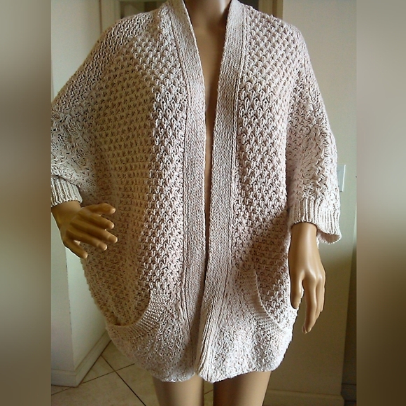 BEAUTIFUL KNIT OPEN CARDIGAN BY LARA KNIT SZ. MED LIGHT PINK & METALLIC PINK - Picture 8 of 8